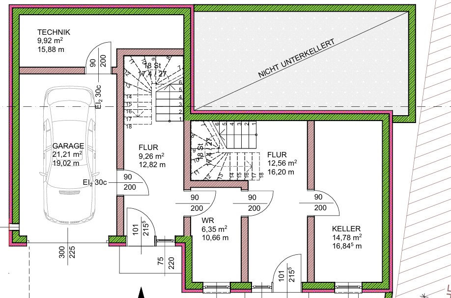 Kelder en ingangen beide huizen
